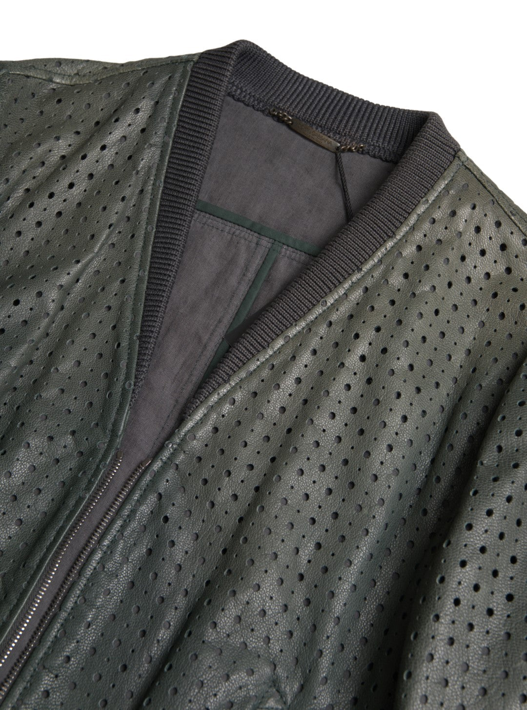 Men’s Dolce & Gabbana Green Perforated Leather Bomber Jacket