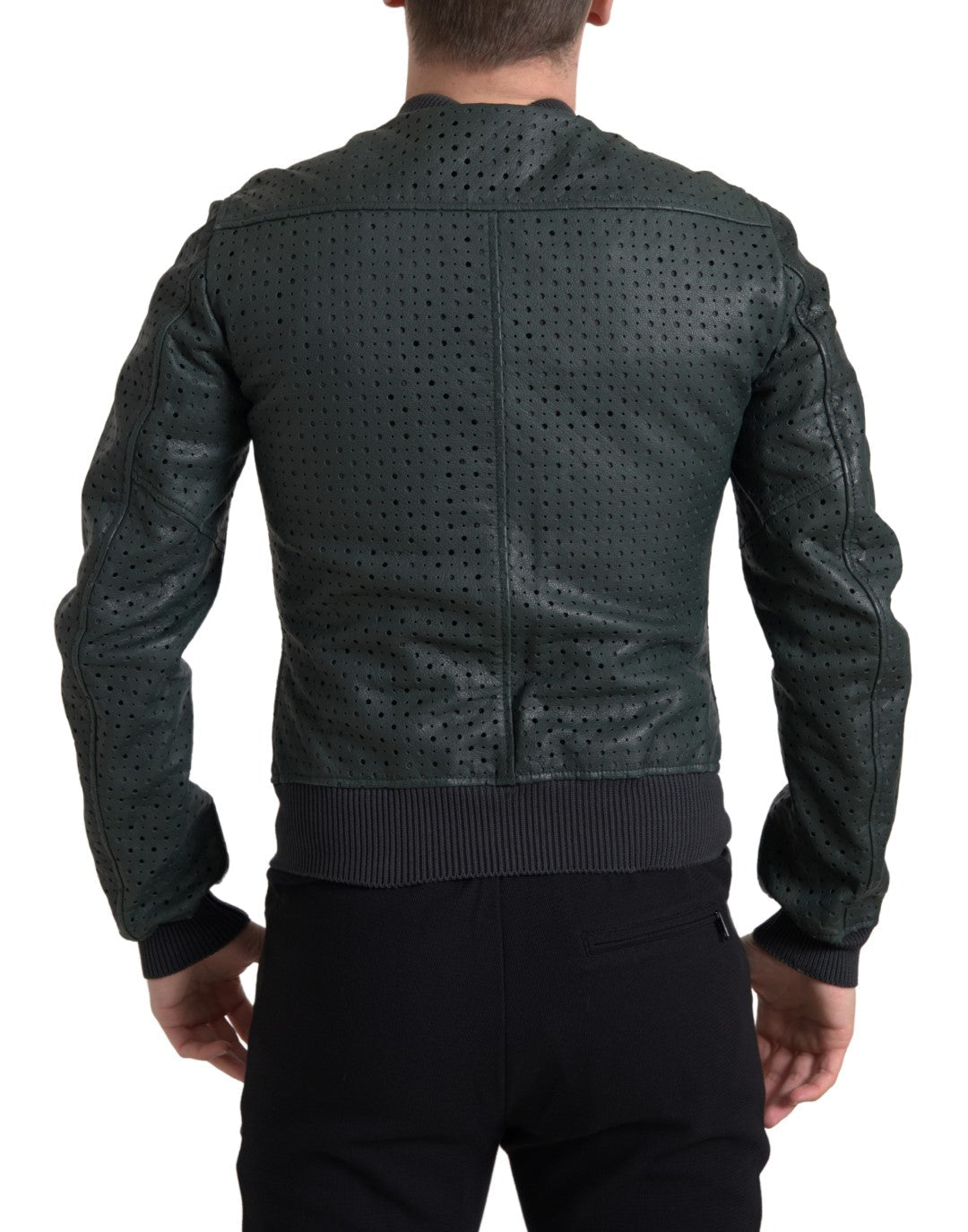 Men’s Dolce &amp; Gabbana Green Perforated Leather Bomber Jacket
