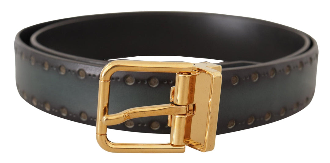 Dolce &amp; Gabbana Green Perforated Leather Brass Metal Belt