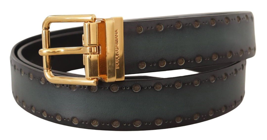 Dolce &amp; Gabbana Green Perforated Leather Brass Metal Belt
