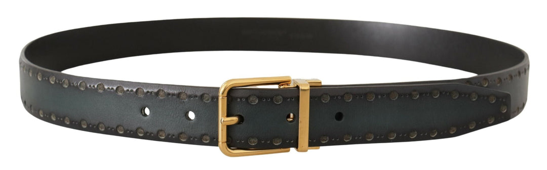Dolce &amp; Gabbana Green Perforated Leather Brass Metal Belt