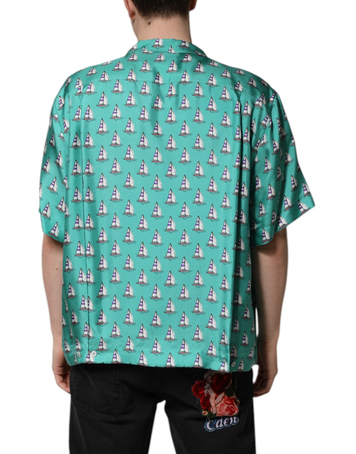 Dolce &amp; Gabbana Green Printed Short Sleeves Casual Shirt