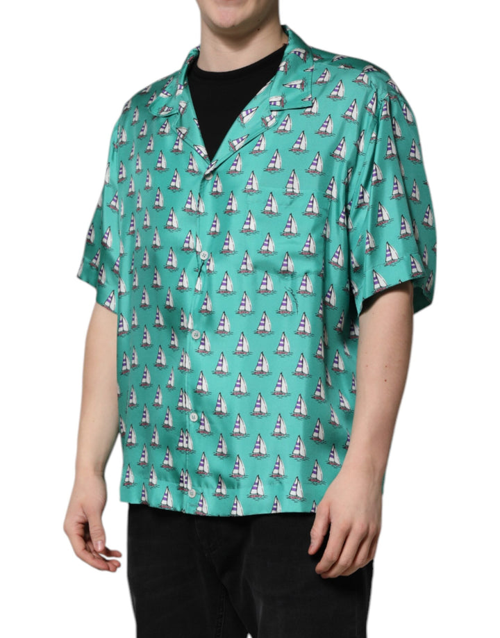 Dolce &amp; Gabbana Green Printed Short Sleeves Casual Shirt