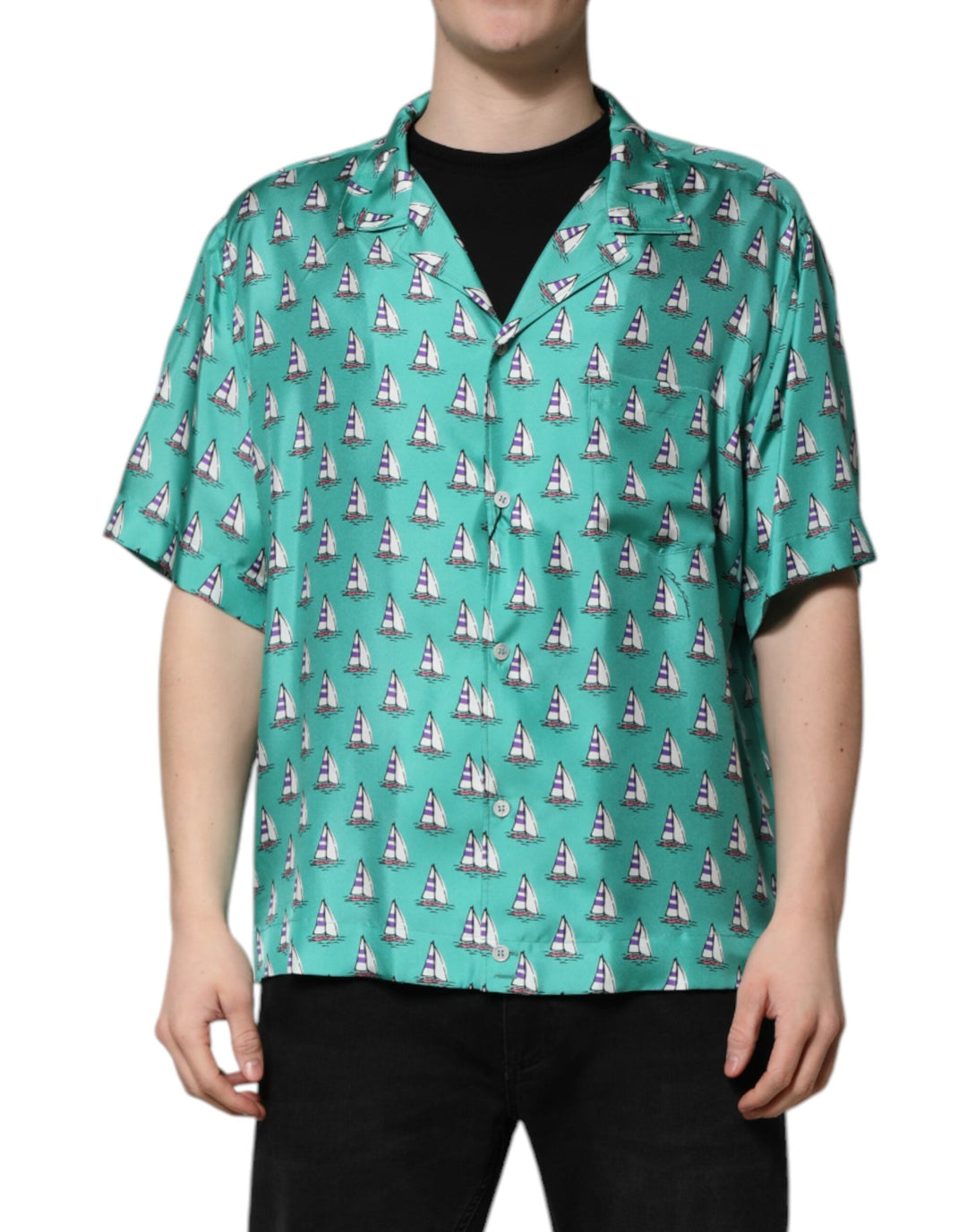 Dolce &amp; Gabbana Green Printed Short Sleeves Casual Shirt