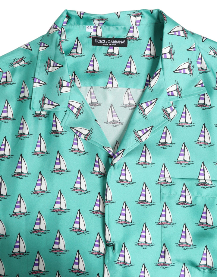 Dolce &amp; Gabbana Green Printed Short Sleeves Casual Shirt