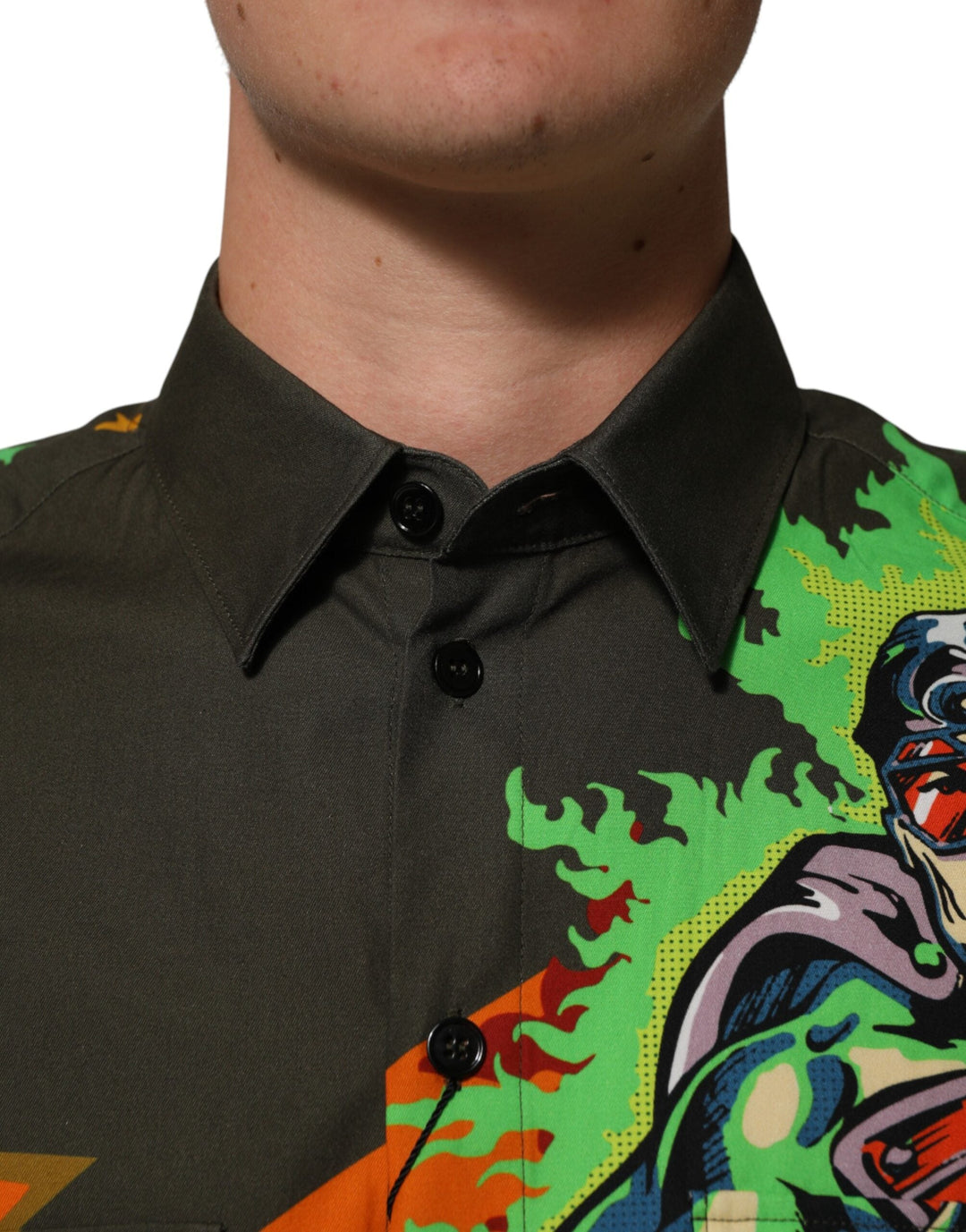 Dolce &amp; Gabbana Green Superhero Print Button Down Shirt