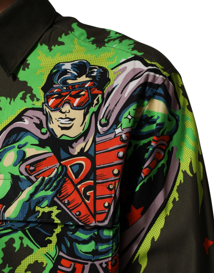 Dolce &amp; Gabbana Green Superhero Print Button Down Shirt