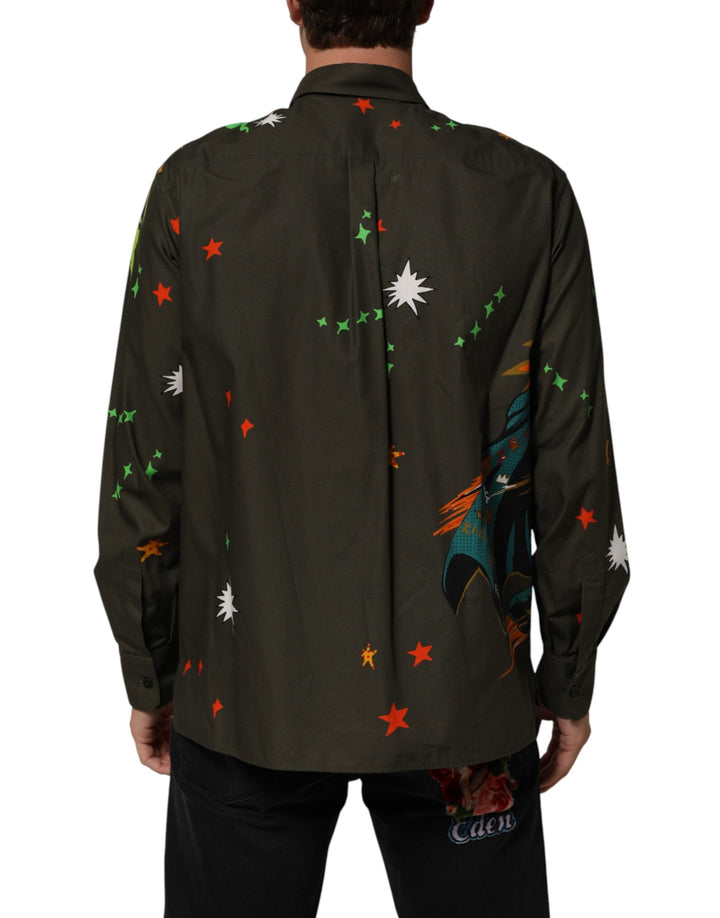 Dolce &amp; Gabbana Green Superhero Print Button Down Shirt