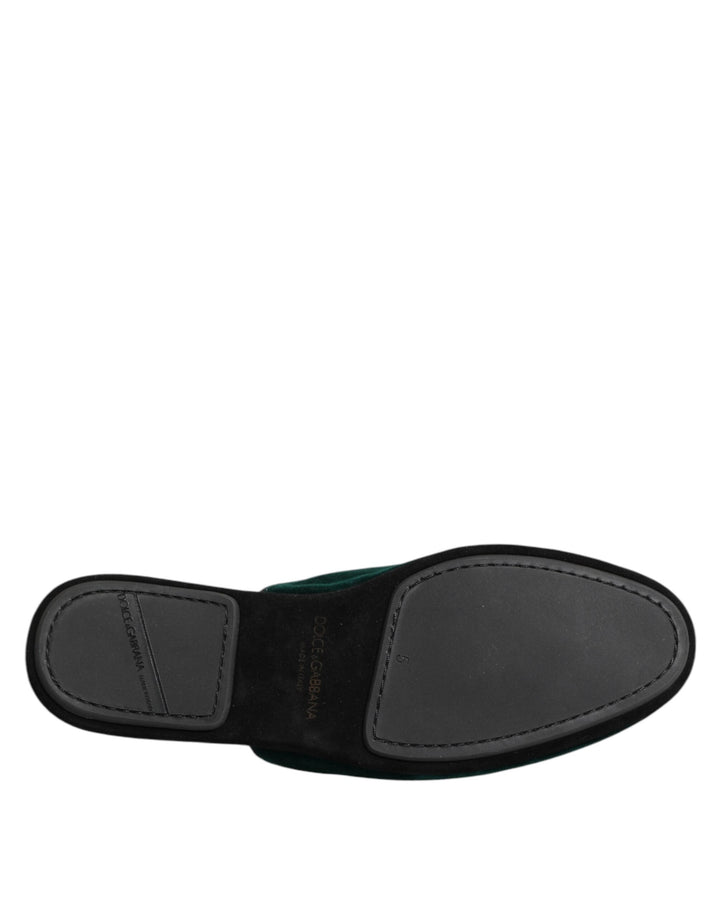 Men’s Dolce &amp; Gabbana Green Velvet Cross Embellished Slippers Shoes