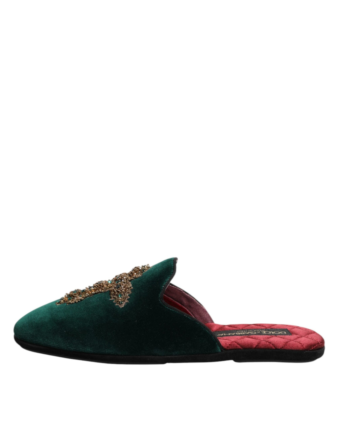 Men’s Dolce &amp; Gabbana Green Velvet Cross Embellished Slippers Shoes
