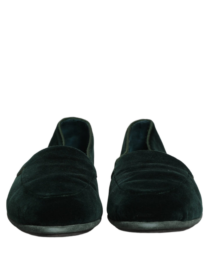 Men’s Dolce &amp; Gabbana Green Velvet Slip on Men Flats Loafers Shoes