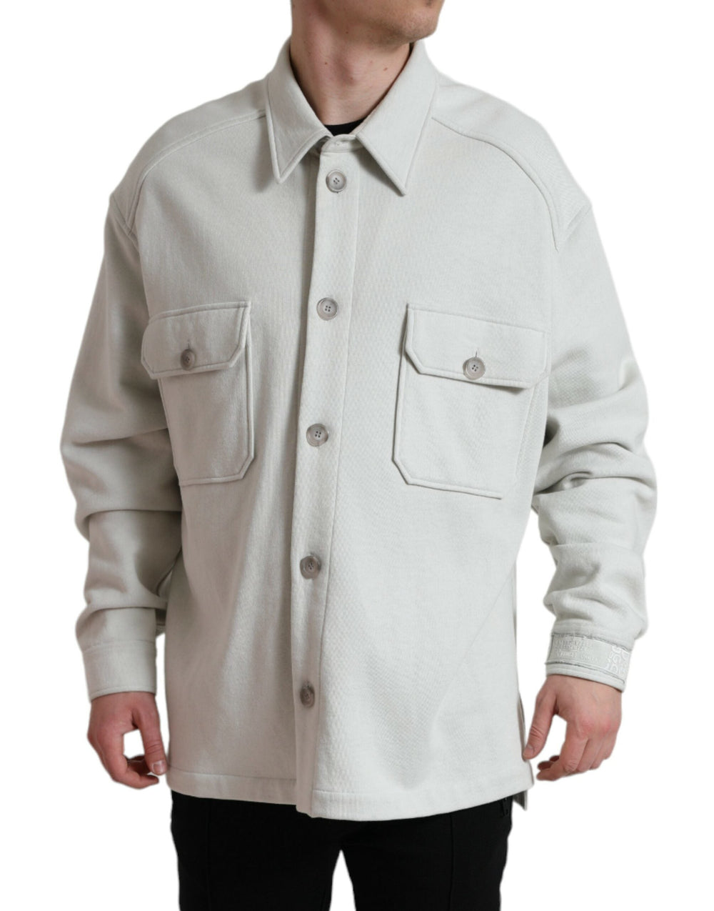 Men’s Dolce & Gabbana Grey Cotton Button Down Collared Coat Jacket