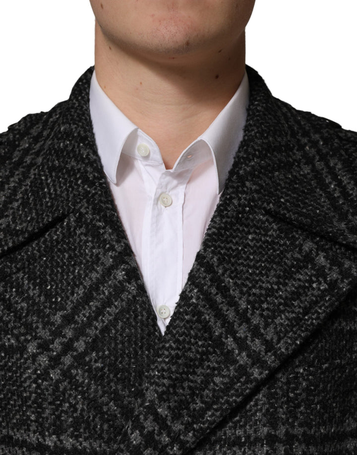 Men’s Dolce &amp; Gabbana Grey Double Breasted Plaid Wool Coat Jacket