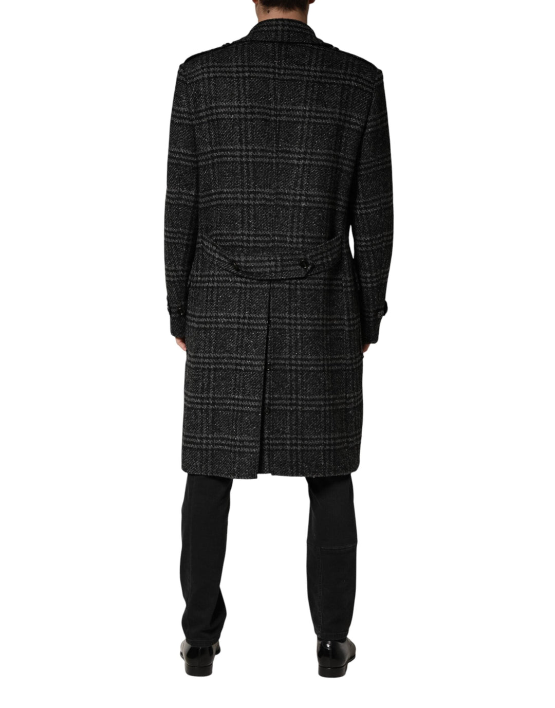 Men’s Dolce &amp; Gabbana Grey Double Breasted Plaid Wool Coat Jacket