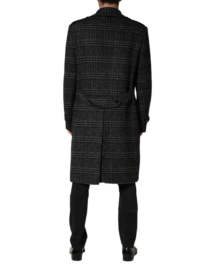 Men’s Dolce &amp; Gabbana Grey Double Breasted Plaid Wool Coat Jacket