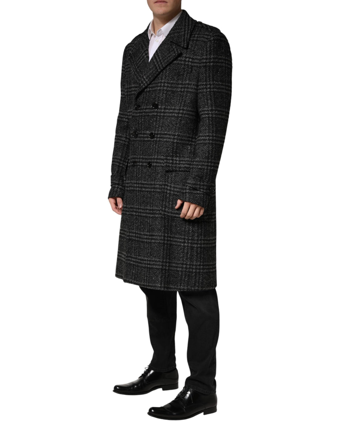 Men’s Dolce &amp; Gabbana Grey Double Breasted Plaid Wool Coat Jacket