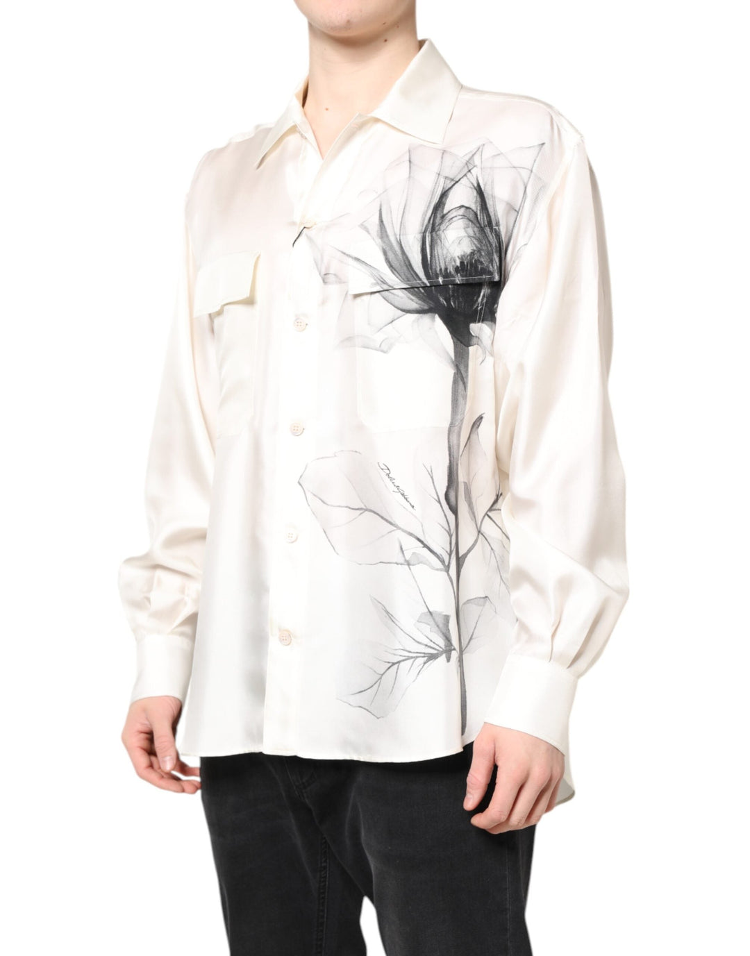 Dolce &amp; Gabbana Ivory Silk Long Sleeves Men Casual Shirt