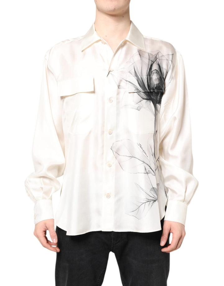Dolce &amp; Gabbana Ivory Silk Long Sleeves Men Casual Shirt