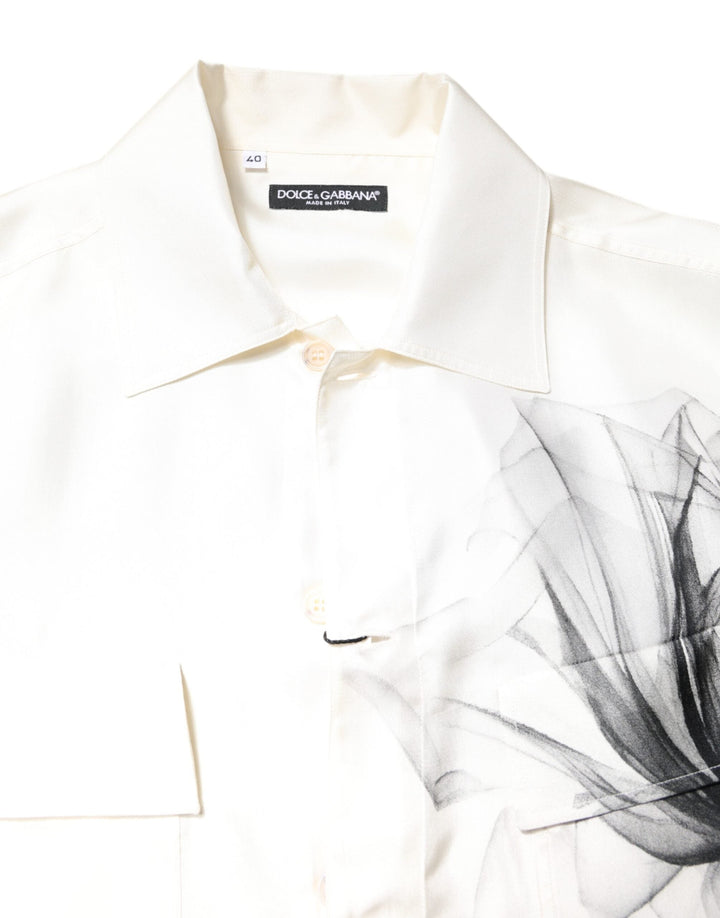 Dolce &amp; Gabbana Ivory Silk Long Sleeves Men Casual Shirt