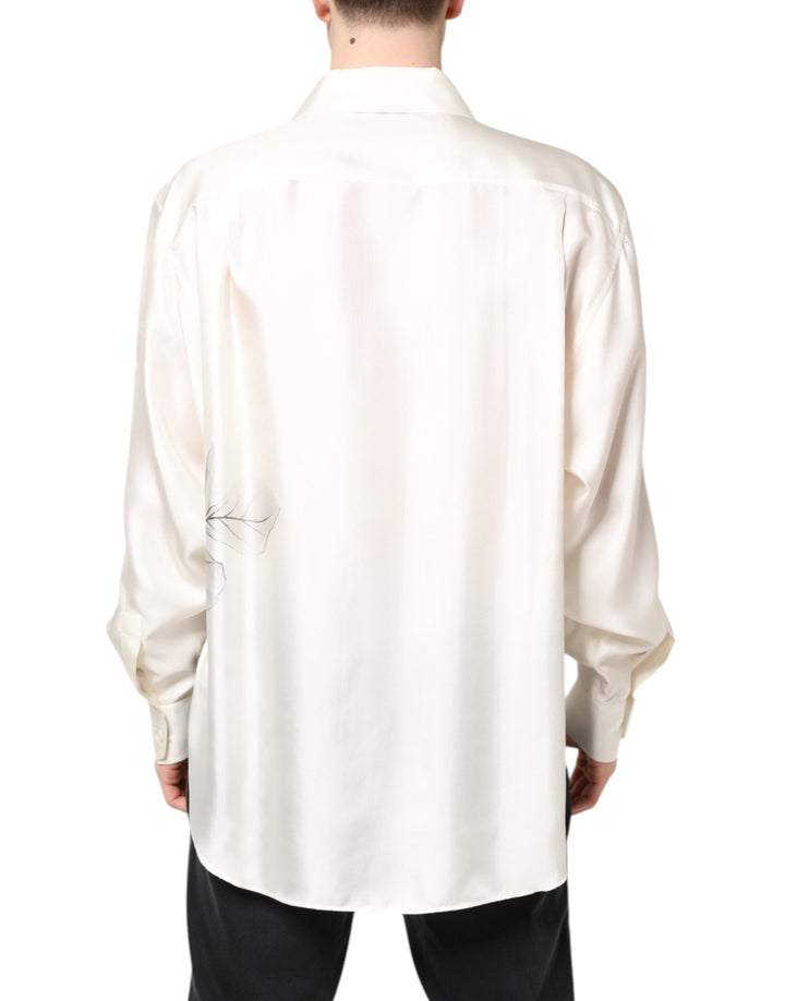 Dolce &amp; Gabbana Ivory Silk Long Sleeves Men Casual Shirt