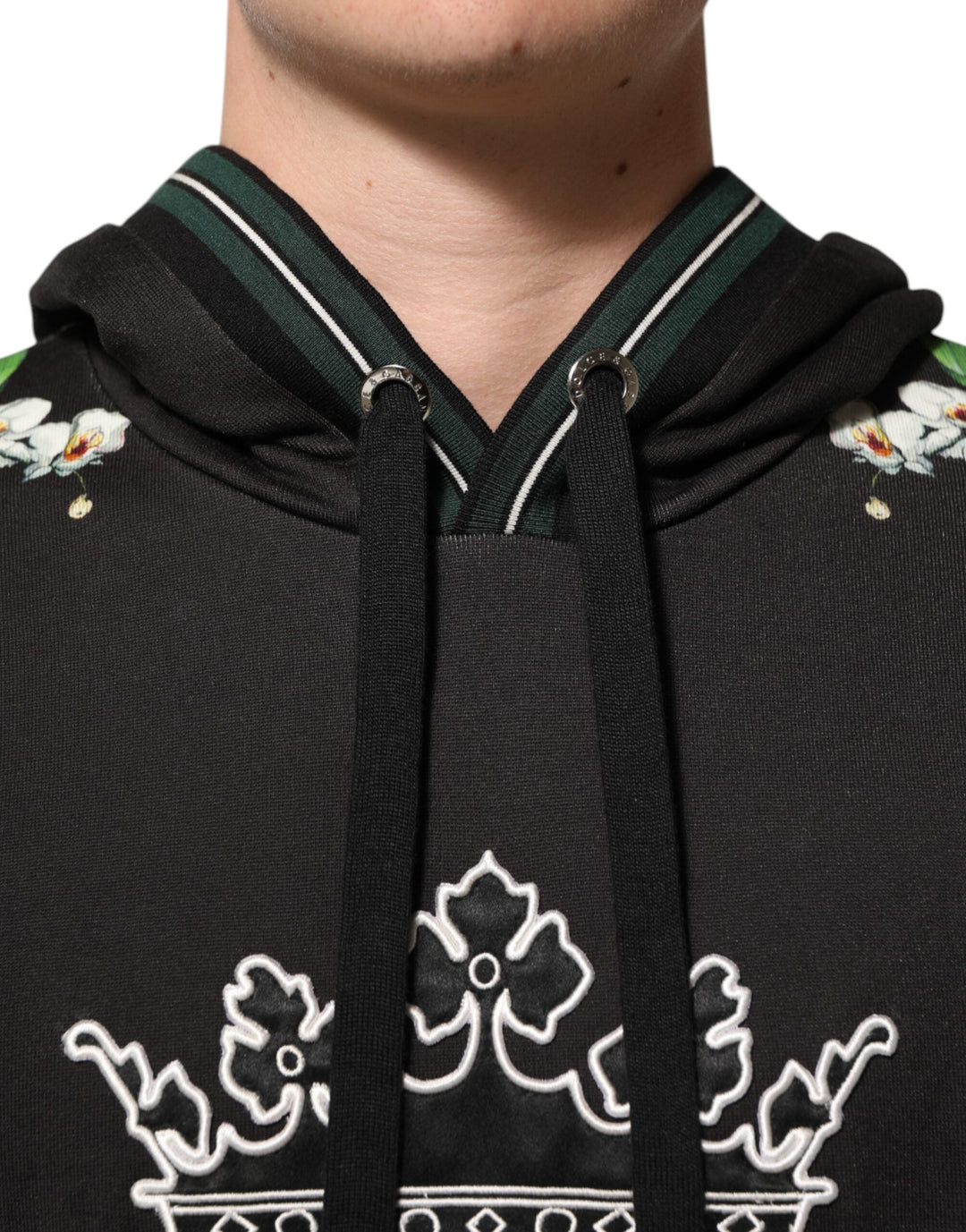 Men’s Dolce &amp; Gabbana King Black Orchid Floral Crown Logo Hoodie Sweater