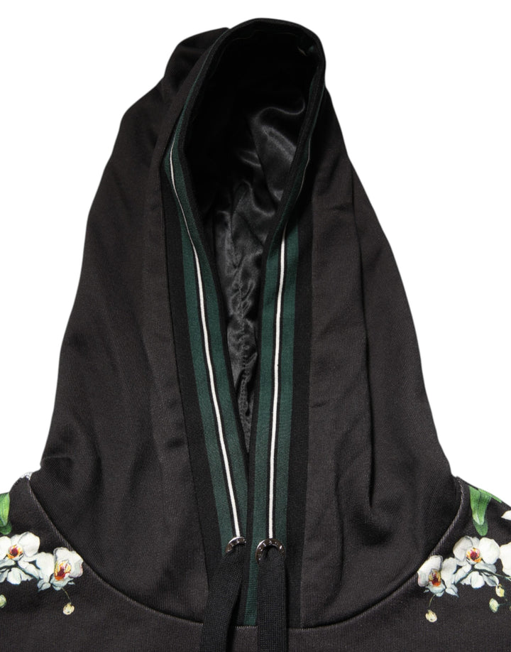 Men’s Dolce &amp; Gabbana King Black Orchid Floral Crown Logo Hoodie Sweater