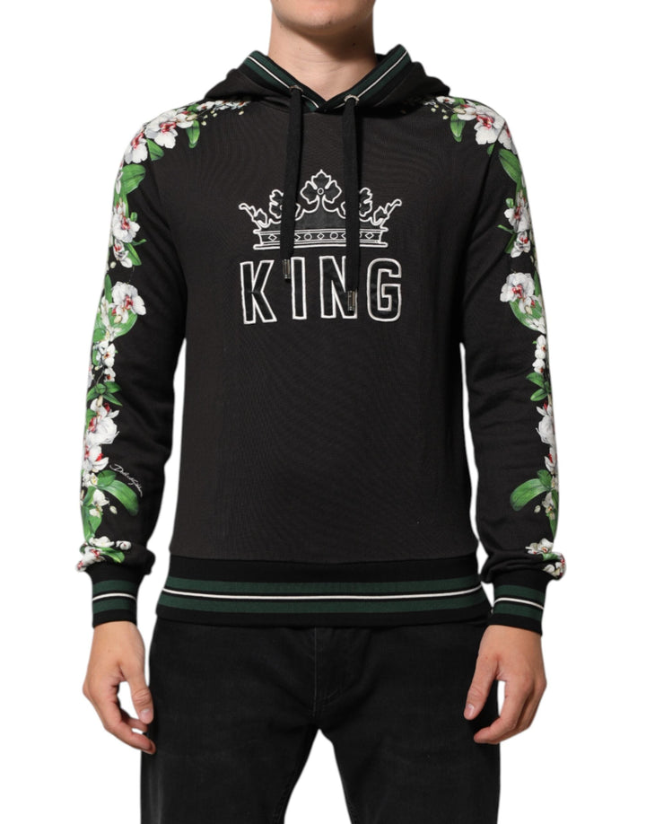 Men’s Dolce &amp; Gabbana King Black Orchid Floral Crown Logo Hoodie Sweater