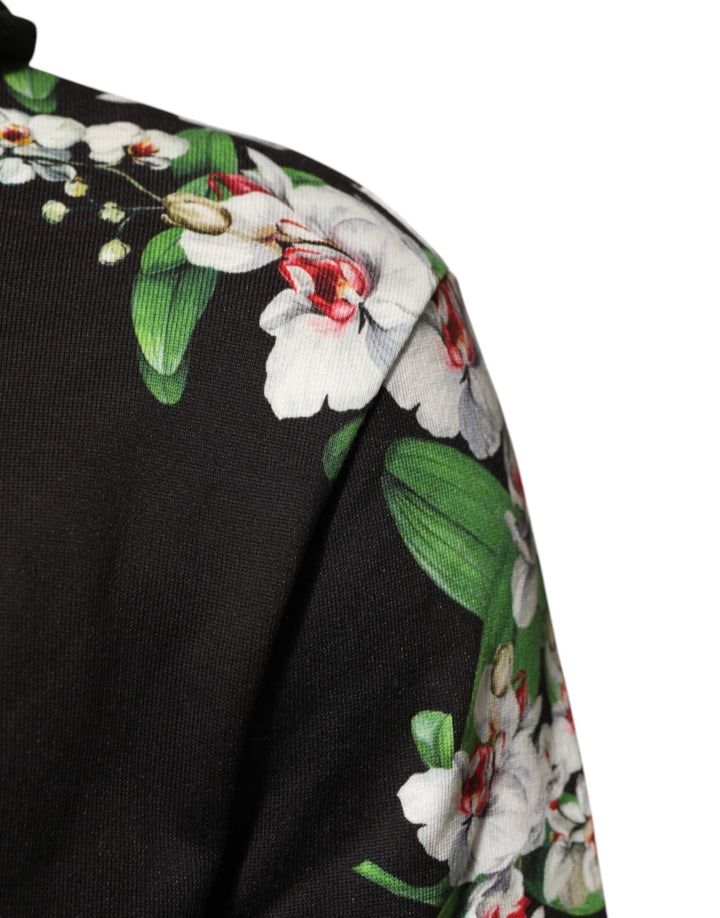 Men’s Dolce &amp; Gabbana King Black Orchid Floral Crown Logo Hoodie Sweater