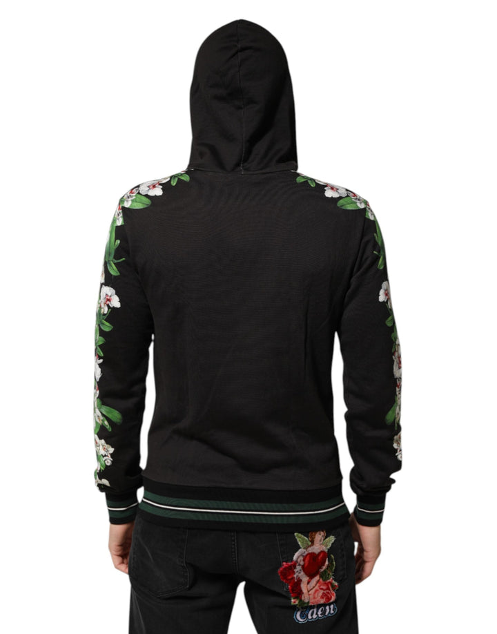 Men’s Dolce &amp; Gabbana King Black Orchid Floral Crown Logo Hoodie Sweater
