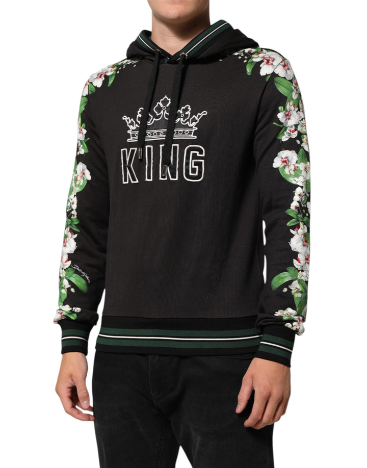 Men’s Dolce &amp; Gabbana King Black Orchid Floral Crown Logo Hoodie Sweater