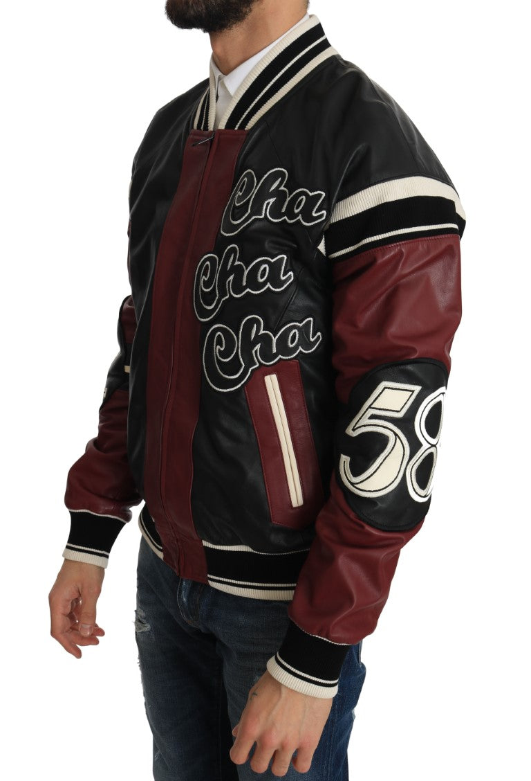 Men’s Dolce &amp; Gabbana Leather Club Lounge Black Red Jacket
