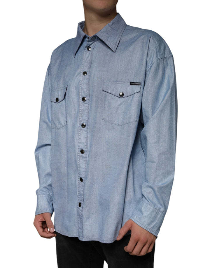 Men’s Dolce &amp; Gabbana Light Blue Cotton Button Down Casual Shirt