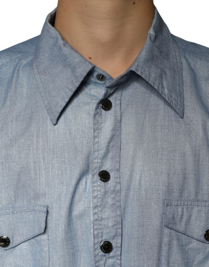 Men’s Dolce &amp; Gabbana Light Blue Cotton Button Down Casual Shirt