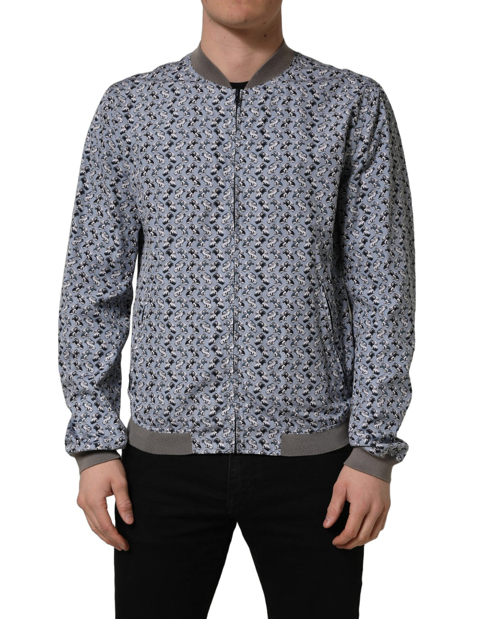 Men’s Dolce & Gabbana Light Blue Cotton Car Print Bomber Jacket