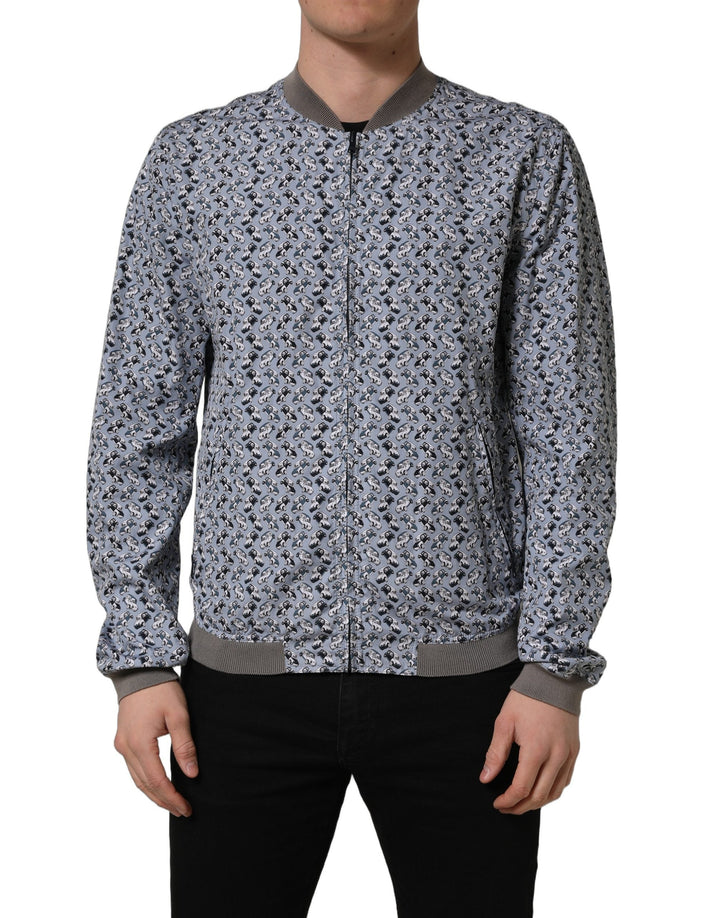 Men’s Dolce &amp; Gabbana Light Blue Cotton Car Print Bomber Jacket