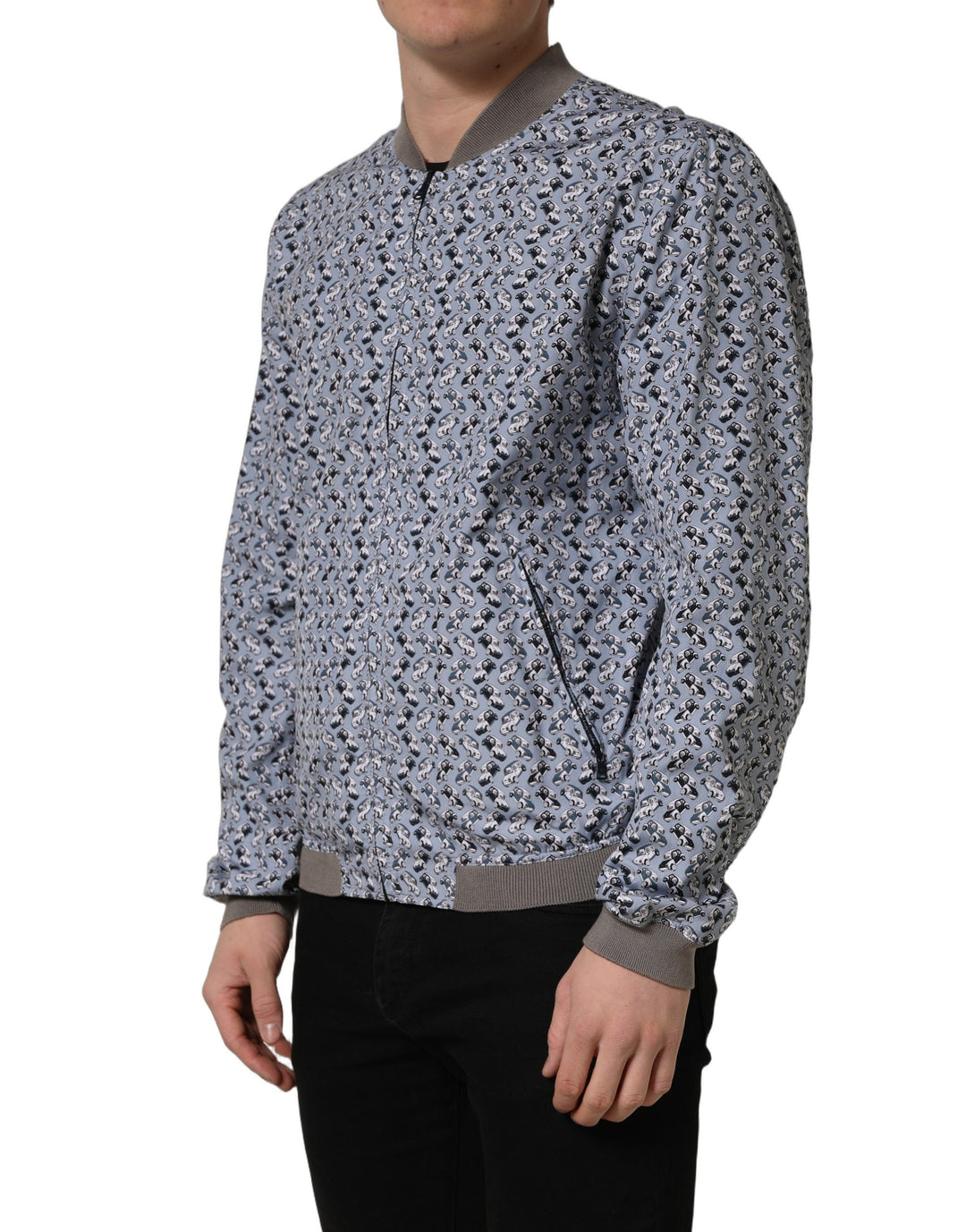 Men’s Dolce &amp; Gabbana Light Blue Cotton Car Print Bomber Jacket