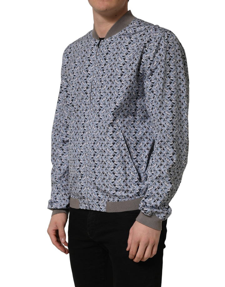 Men’s Dolce &amp; Gabbana Light Blue Cotton Car Print Bomber Jacket