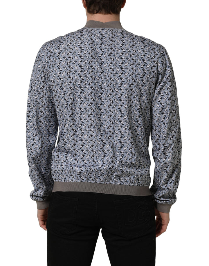 Men’s Dolce &amp; Gabbana Light Blue Cotton Car Print Bomber Jacket