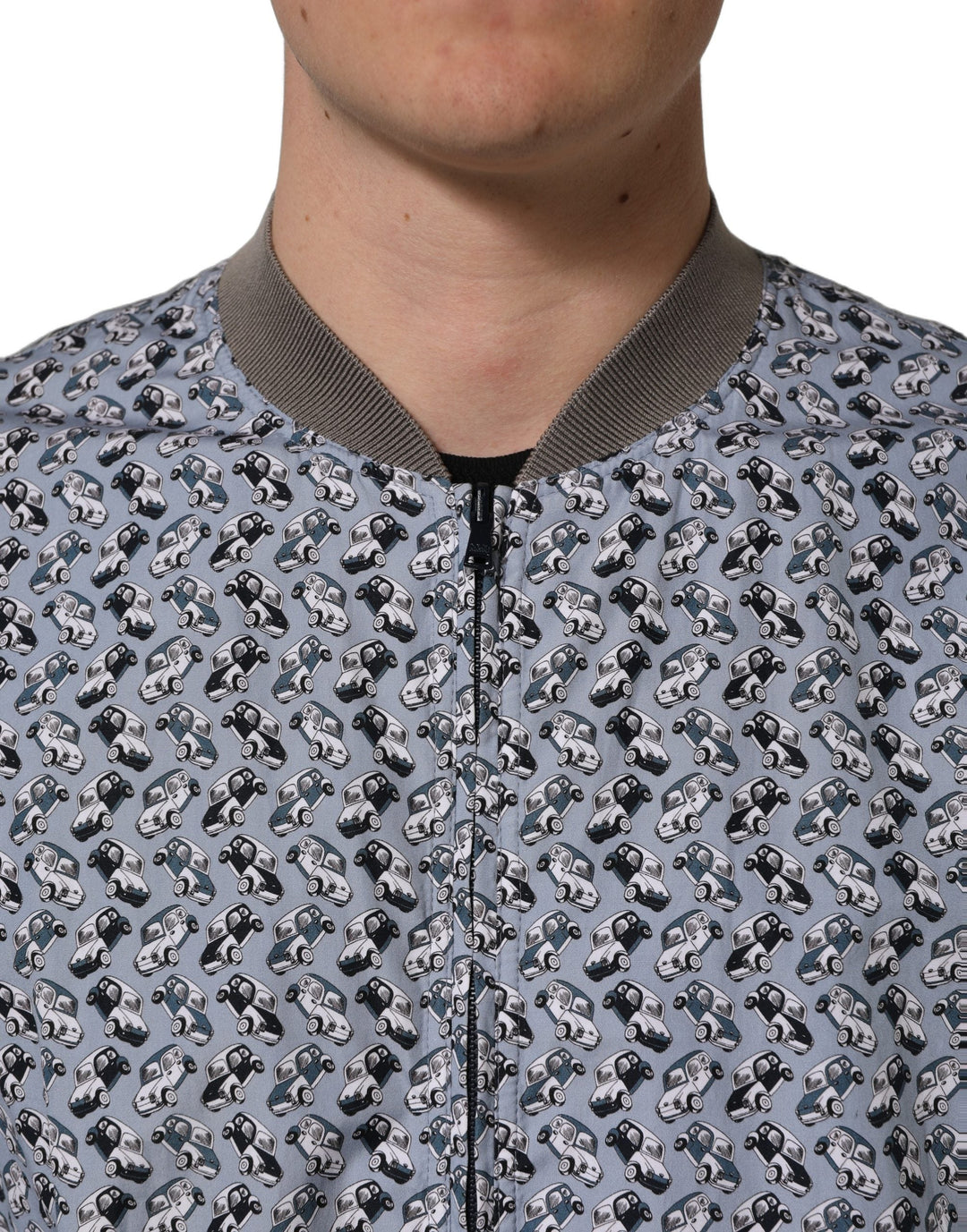 Men’s Dolce &amp; Gabbana Light Blue Cotton Car Print Bomber Jacket