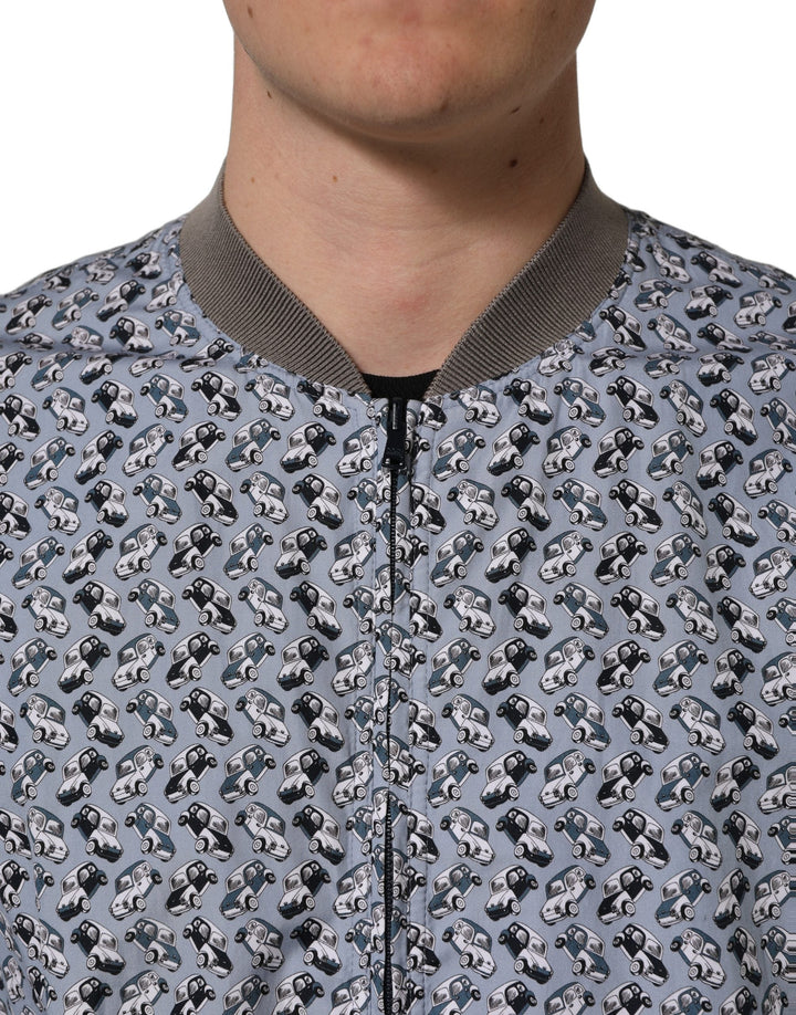 Men’s Dolce &amp; Gabbana Light Blue Cotton Car Print Bomber Jacket