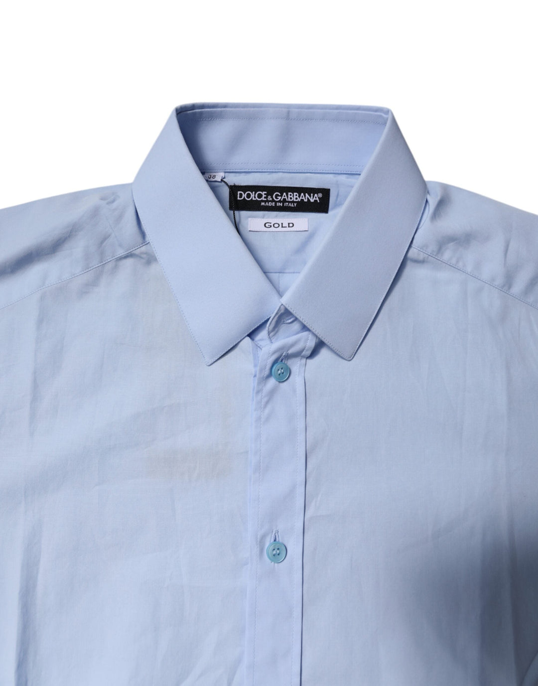 Dolce &amp; Gabbana Light Blue Cotton Gold Dress Formal Shirt