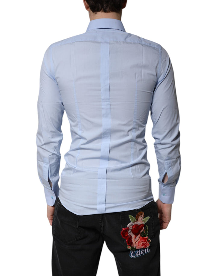 Dolce &amp; Gabbana Light Blue Cotton Gold Dress Formal Shirt