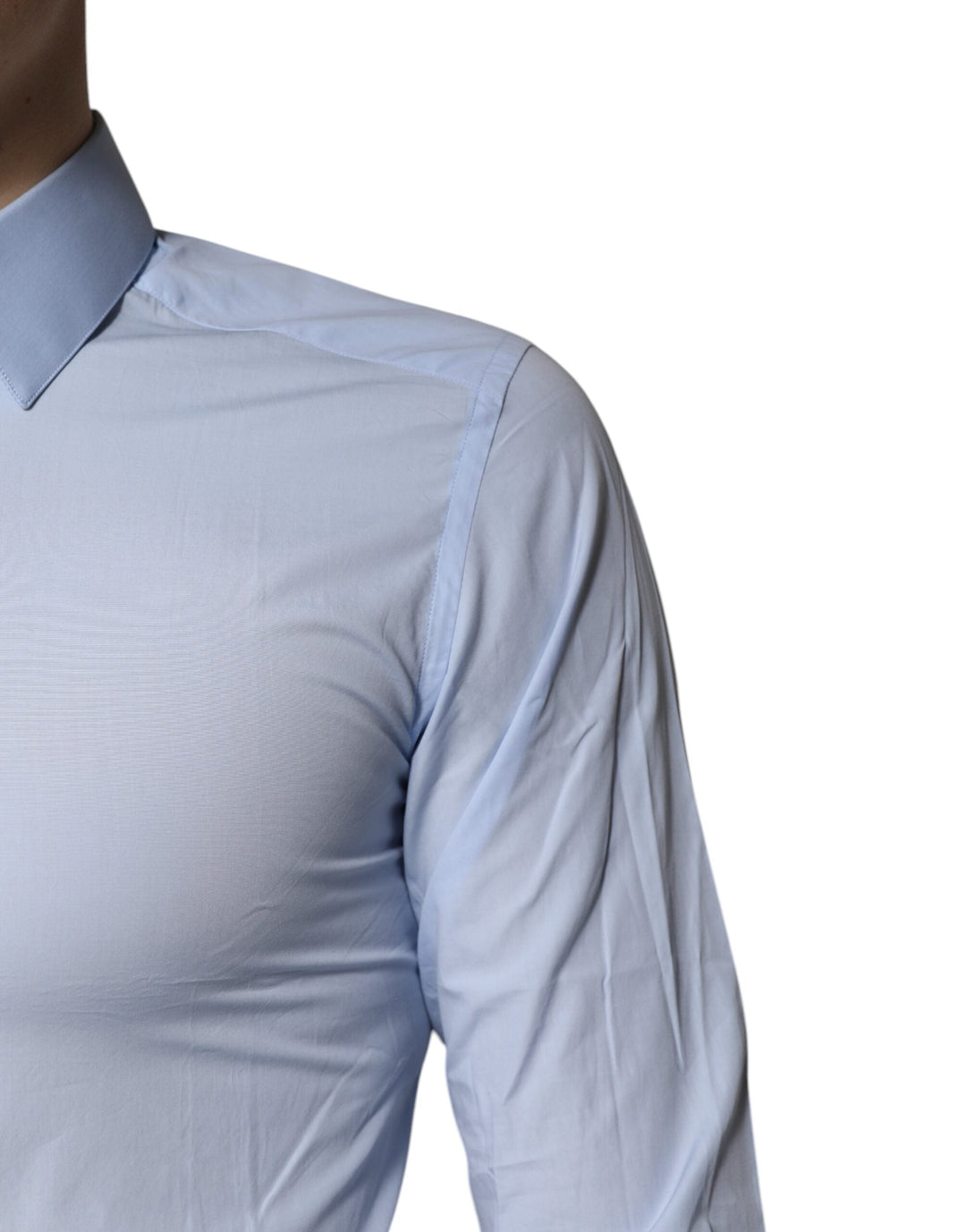 Men’s Dolce &amp; Gabbana Light Blue Cotton Gold Dress Formal Shirt