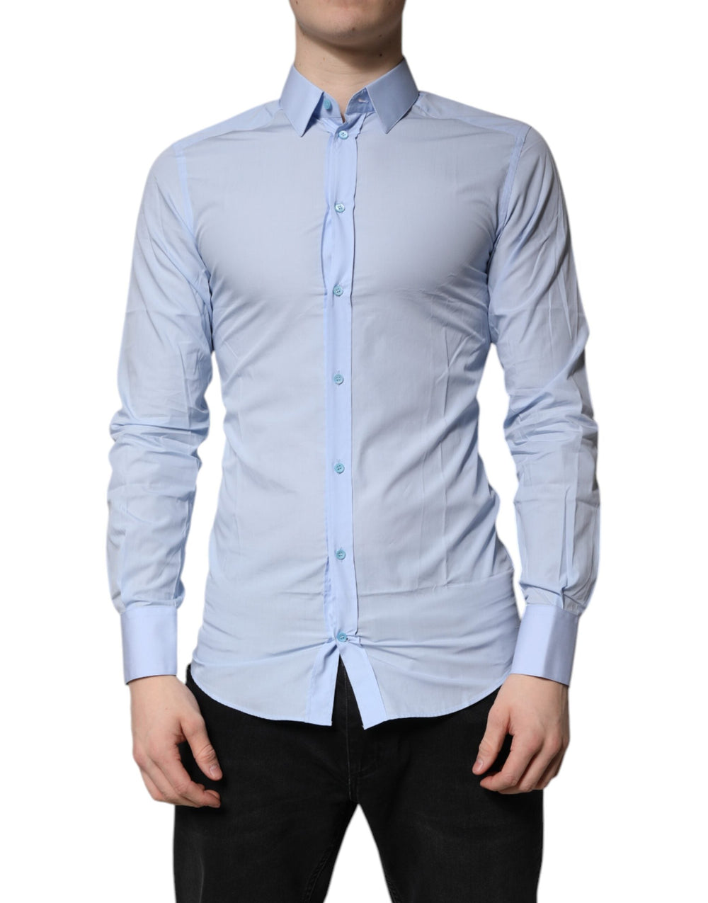 Dolce & Gabbana Light Blue Cotton Gold Dress Formal Shirt