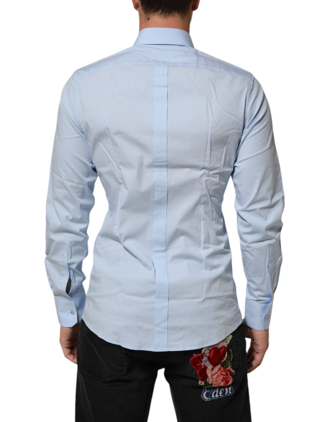 Men’s Dolce &amp; Gabbana Light Blue Cotton Gold Formal Men Dress Shirt
