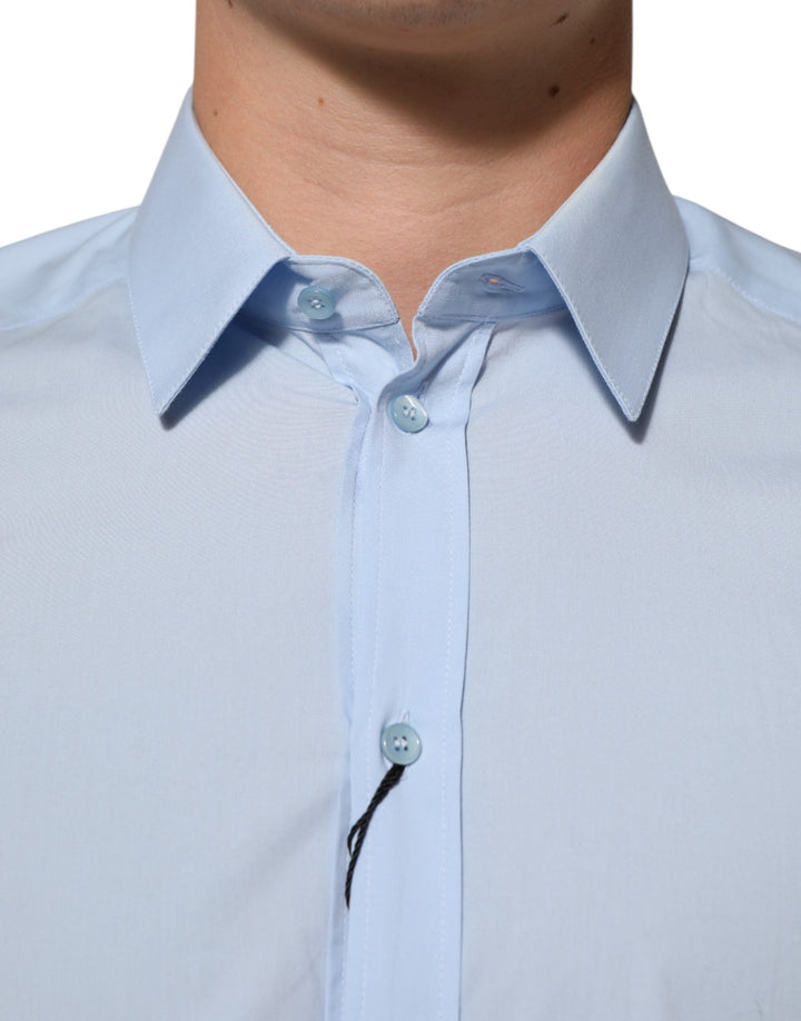 Men’s Dolce &amp; Gabbana Light Blue Cotton Gold Formal Men Dress Shirt