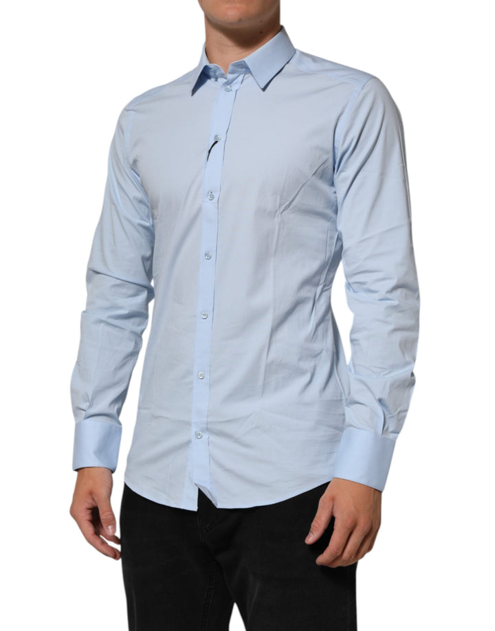 Men’s Dolce &amp; Gabbana Light Blue Cotton Gold Formal Men Dress Shirt