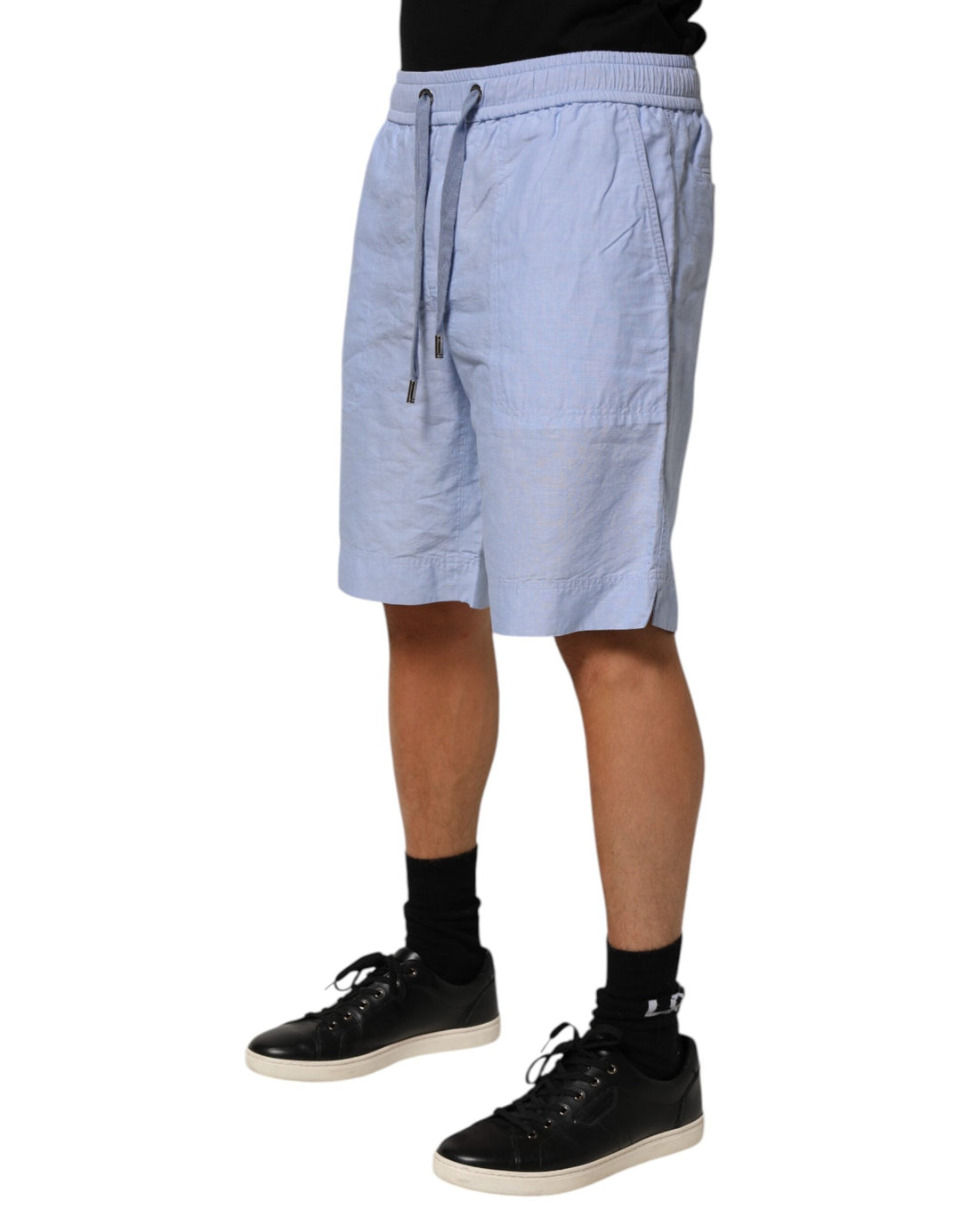 Men’s Dolce &amp; Gabbana Light Blue Linen Mid Waist Men Bermuda Shorts