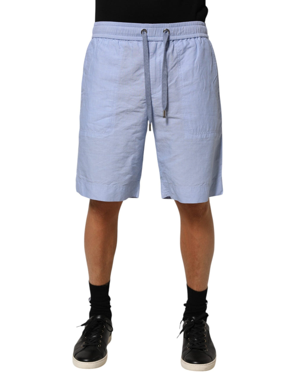 Men’s Dolce & Gabbana Light Blue Linen Mid Waist Men Bermuda Shorts