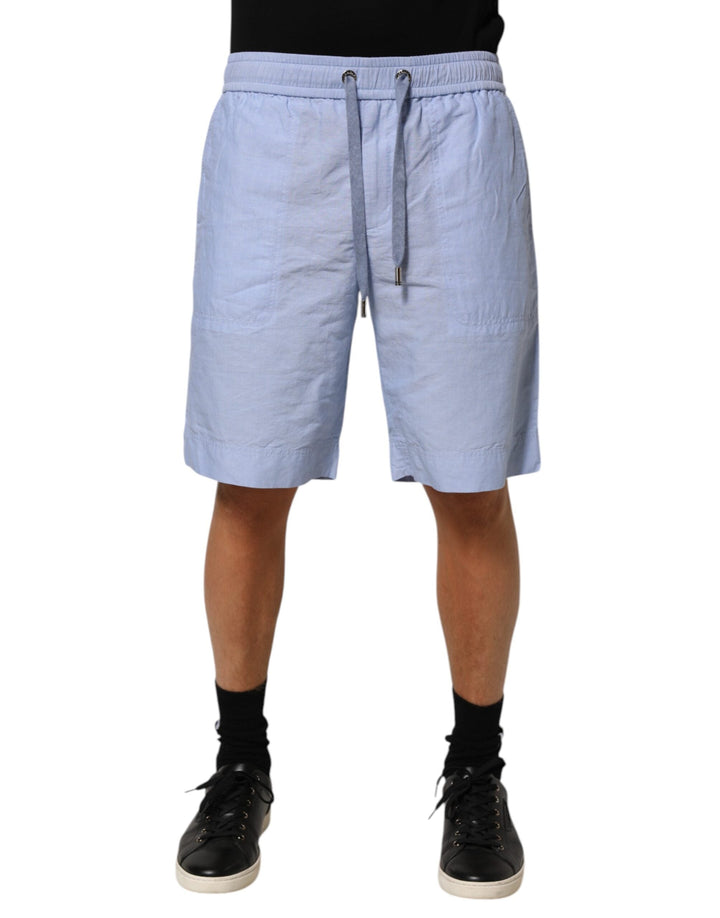 Men’s Dolce &amp; Gabbana Light Blue Linen Mid Waist Men Bermuda Shorts